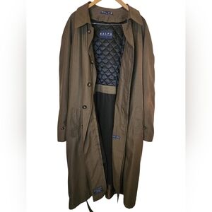 Vintage Ralph Lauren Olive Green Trench Coat 50L Removable Liner Big & Tall